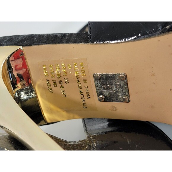 HHP Women's Size 9B Baker's Black Gold Faux Leather Sandals High Heel Shoes EUC‎ - Picture 9 of 9
